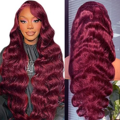 Beliana 99j Burgundy Lace Front Wigs Human Hair 13x4 Body Wave 180% Density Preplucked Virgin Full and Thick HD for Black Women (14 Inch, wig)