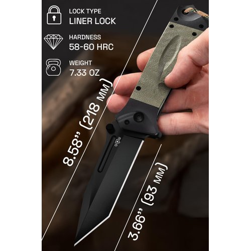 Spring Assisted Knife – Survival Tactical Knife with Black Tanto Blade – Japanese Ninja Pocket Knives & Folding Knives for Outdoor Hunting Camping Self Defense Military – Birthday Gifts for Men 6688 BG