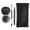 Eyebrow Pomade Stamp, Microblading 2 Tip Liquid Eyebrow Pen, Eye brow Kit with Angled Spoolie Brush and Pu Pouch for Travel (Black)