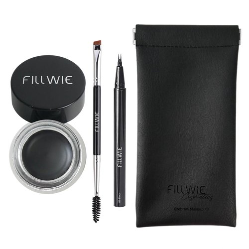 Eyebrow Pomade Stamp, Microblading 2 Tip Liquid Eyebrow Pen, Eye brow Kit with Angled Spoolie Brush and Pu Pouch for Travel (Black)
