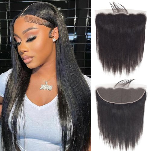 Straight HD Lace Frontal Human Hair Extensions 13X4 Ear To Ear Transparent HD Frontal Closure 16inch Brazilian Straight Lace Frontal Human Hair Pre Plucked Baby Hair Natural Color