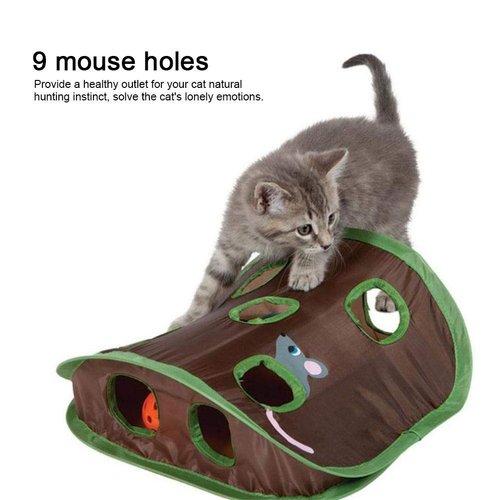TOPINCN Cat Toy 9 Mouse Holes Pet Cat Interactive Toy Intelligence Trainning with Bell Ball Folding Creative Vocal Cat Mice Toy Hide Seek Toys