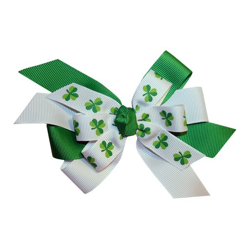 WD2U Girls 4.5" Layered St Patricks Shamrock Hair Bow Alligator Clip