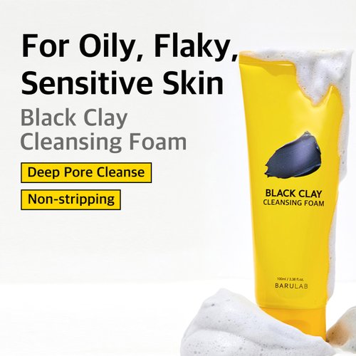 BARULAB Black Charcoal Clay Cleansing Foam Daily Foaming Cleanser for All Skin Types | Pore Detoxification Moisturizing Nourishing Beta-glucan Strengthens Skin Barrier Reduces Redness Korean Skincare