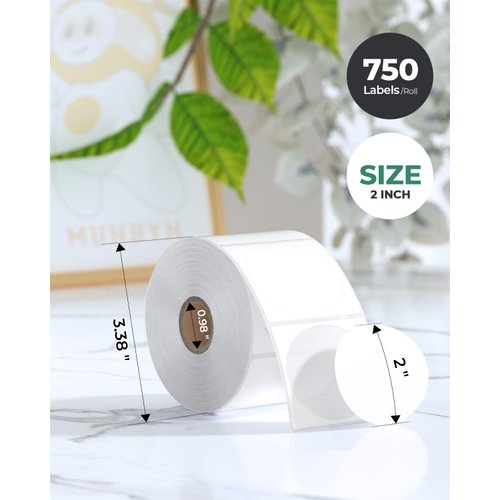 MUNBYN 2 Inch Circle Thermal Sticker Labels, Self-Adhesive Round Direct Thermal Labels, Multi-Purpose Roll Thermal Stickers for Business-750 Labels/1 Roll