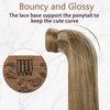 RUNATURE 18 Inch Blonde Ponytail Extensions Human Hair Long Ponytail Hair Extensions Straight Honey Blonde Highlighted Remy Hair Ponytail Extension Full Ends Pony Tails Hair Extensions 80 Gram