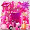 Winrayk Hot Pink Birthday Party Decorations for Girls Women Pink Balloon Garland Arch Kit with Sequin Backdrop Tablecloth Lipstick Lip Heart Starburst Foil Balloons Princess Birthday Party Decorations