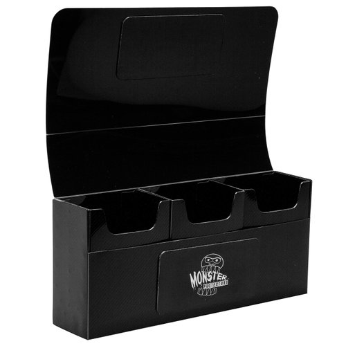 Monster Protectors Magnetic Triple Deck Box - Black, Holds 225 Gaming TCGs, Self-locking Closure, Compatible w Standard & Smaller Size Gaming Trading Cards, Removable Construction, Christmas Gift