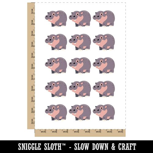 Cute Chubby Baby Hippo Hippopotamus Temporary Tattoo Water Resistant Fake Body Art Set Collection - 15 2" Tattoos (1 Sheet)