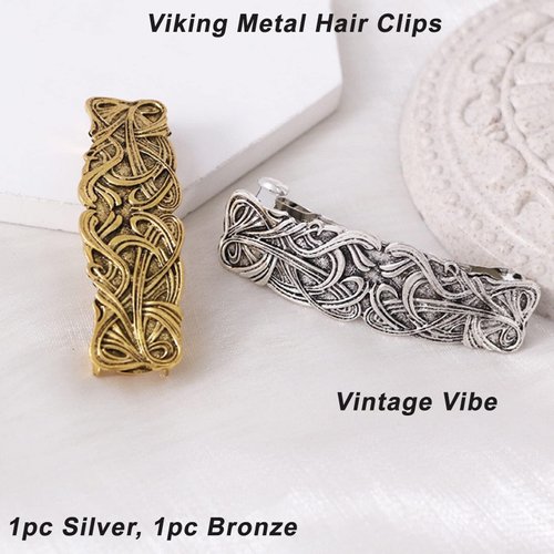 iRIIRIO 2pcs Viking Celtic Knot Hair Clips Vintage Hair Barrettes French Hair Clips Engraved Headwear for Women Girls (Silver, Bronze)