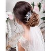 Aimimier Bridal Sapphire Crystal Hair Comb Pearl Blue Crystal Leaf Marquise Hair Piece Prom Party Festival Wedding Hair Accessories for Women and Girls (Silver)