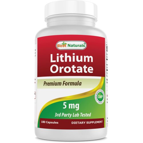 Best Naturals Lithium Orotate 5 mg 180 Capsules - Non GMO - Gluten Free