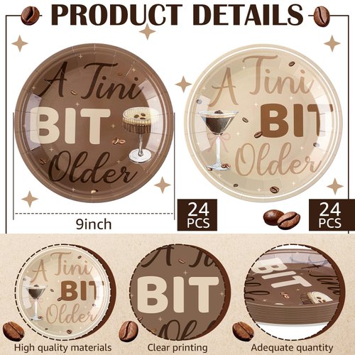 Zhehao 48 Pcs A Tini Bit Older Espresso Martini Party Supplies, 9 Inch Espresso Martini Party Plates for Espresso Martini Birthday Party Decorations