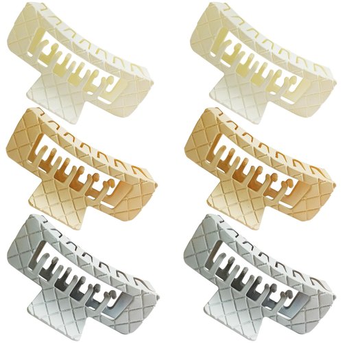 Kitiin Strong Double Row Teeth Square Hair Clips 2 Rows Teeth Rectangle Claw Clips Women Girls 2 Row Claws Hair Claw Clips Double Teeth Curly Straight Big Volume Thick Hair Accessories in Set 6pcs