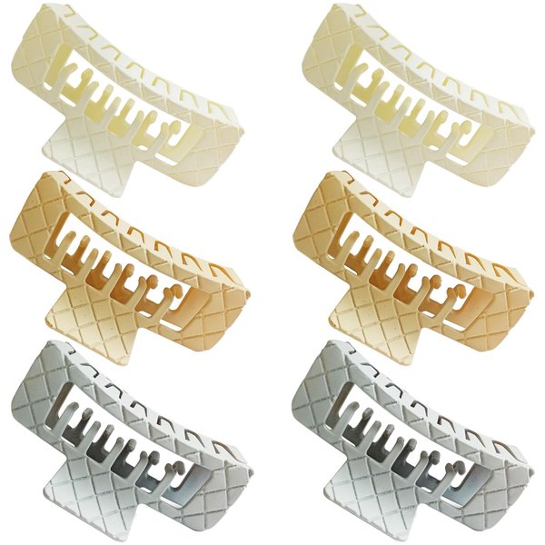 Kitiin Strong Double Row Teeth Square Hair Clips 2 Rows Teeth Rectangle Claw Clips Women Girls 2 Row Claws Hair Claw Clips Double Teeth Curly Straight Big Volume Thick Hair Accessories in Set 6pcs