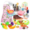 KKmon Kids Play Kitchen Accessories Set,36Pcs Stainless Steel Play Pots and Pans Sets for Kids,Toddler Pretend Cooking Playset with Play Food Set,Utensils Cookware Toys Gift for Girls Boys (Pink)