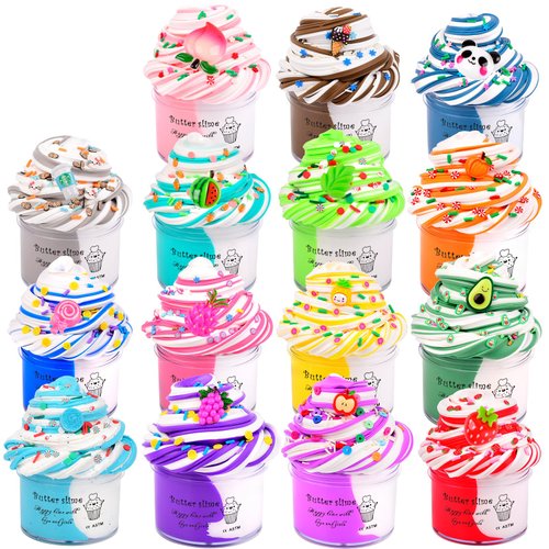 Scented Slime Kit with 15 Pack Dual Colored Butter Slimes,Peach Slime,Super Soft and Non-Sticky,Birthday Gifts for Girls and Boys,Awesome Party Favors or Christmas Stocking Fillers