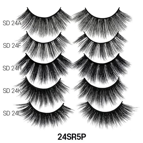 Laflare 5 Styles Premium Silk Lashes 3D Faux Mink Eyelashes Multipack, Light, Natural Looking, Professional Easy to Apply Eyelashes in a Knitted Style 5 Pairs Mixed Value Pack (24SR5P)
