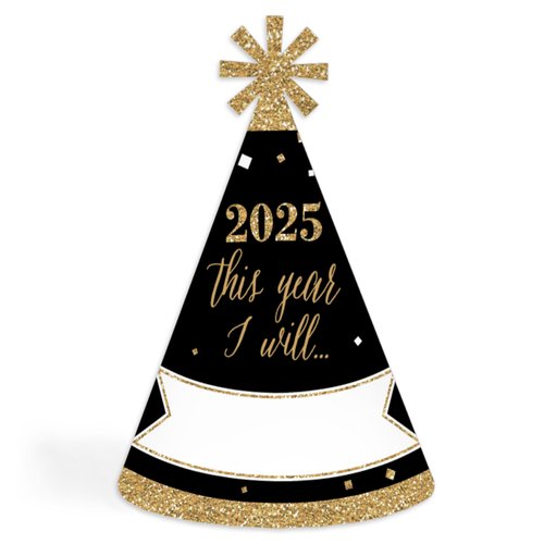 Big Dot of Happiness New Year's Eve 2025 Cone Hat, New Year's Eve Resolution Party Hats, 2025 New Year's Eve Party Supplies, Set of 8 (Adult Size)