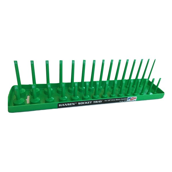 Hansen Global Hansen 3804 3/8" Drive Metric Regular & Deep Socket Holder - Green