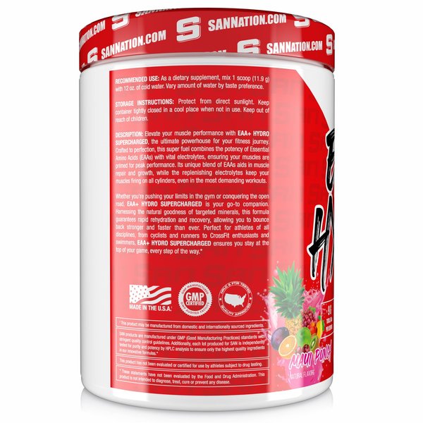 SAN EAA Hydration | EAAs + BCAA| Muscle Recovery & Intra | 9G Essential Amino Acids + Electrolytes | Maui Punch 30 Serving