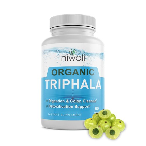 NIWALI Organic Triphala Herbal Supplement - Digestion & Colon Support, Immune System Support, Adaptogen, Nutrient Dense, Vegan, Gluten-Free, USDA Certified Organic, Non-GMO - 60 Capsules