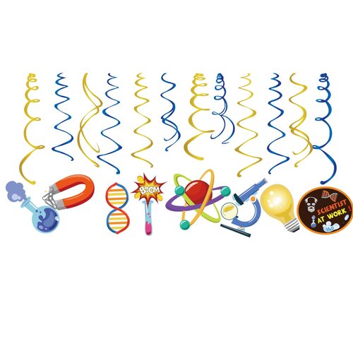 Kristin Paradise 30Ct Science Hanging Swirl Decorations, Mad Scientist Party Supplies, Chemistry Laboratory Birthday Theme Favors, Lab School Classroom Kids Paper Decor