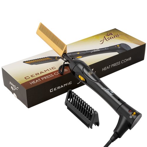 Asani Hair Straightener, Electric Hot Comb for Wigs & Natural Hair - Ceramic Coating with 7 Heat Levels & Anti-Frizz - Dual Voltage Pressing Combs for Black Hair