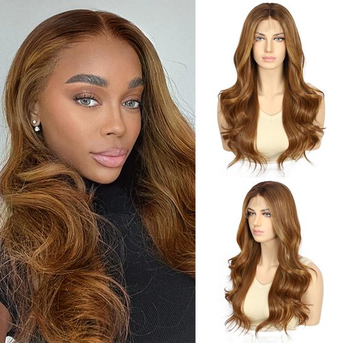 LLEI'Z Reddish Brown Short Lace Front Wigs, 13x4 Synthetic Lace Front Wigs for Women Free Part with Baby Hair Natural Looking 150% Density Heat Resistant Party Date Daily Wear Wig 22 Inch