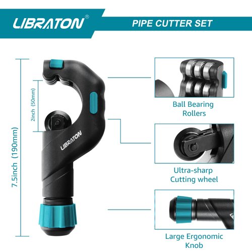 Libraton Pipe Cutter, Tubing Cutter 3/16" to 2" Outer Diameter, Copper Pipe Cutter, Tube Cutter with Deburring Tool, Copper Cutter, Pipe Cutter Tool for Copper, and Thin Stainless Steel Tube