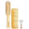 Bamboo Hair Brush and Comb Set, Wood Paddle Detangling Hairbrush Helps Hair Growth, Bamboo Wide Tooth Comb for Women Men Thick Thin Curly Dry Hair, Hairbrush Cleaner Included