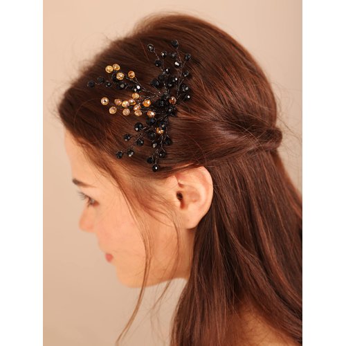 Kercisbeauty Black Crystal Hair Pins for Wedding Brides Bridesmaid Women and Girls Handmade Hair Jewelry (Black)