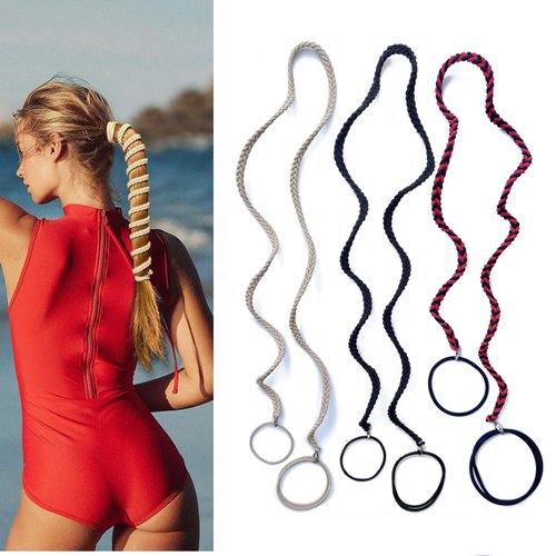 3 Packs 35" Ponytail Holders Hair Ties for Sports, Elastic Spiral Hair Tie Scrunchies No Damage Strong Braided Pony Tails Hair Ties for Wind Water Swim for Long Thick Curly Thin Fine Hair (Mix Color)
