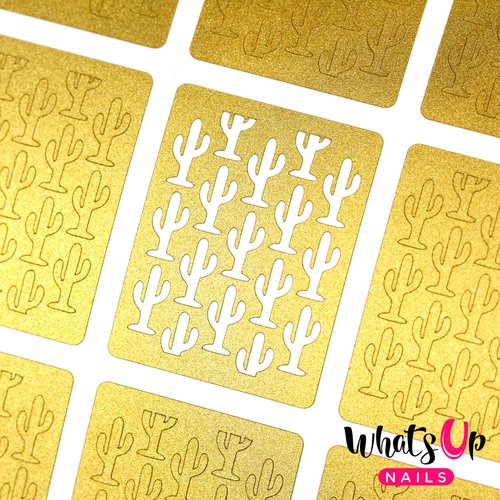 Whats Up Nails - Cactus Vinyl Stencils for Nail Art Design (1 Sheet, 12 Stencils)