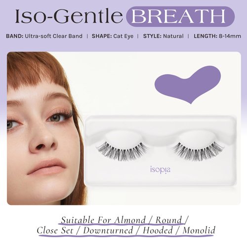 ISOPIA False Eyelashes, Ultra Soft Clear Band Lashes Wispy, Reusable Strip Lashes, Natural Lashes 1s Wearing Starter Friendly Kit (BREATH)