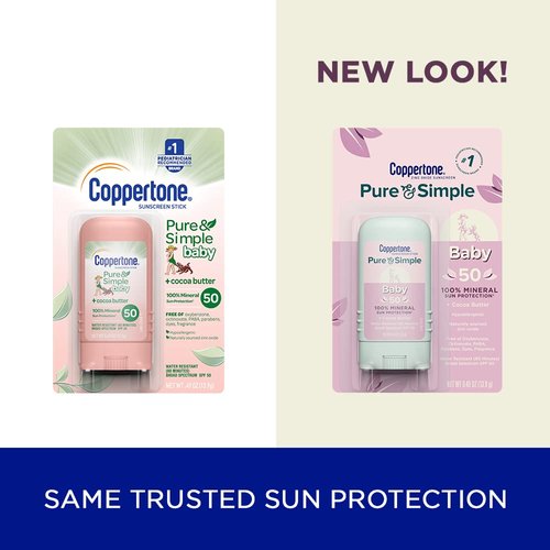 Coppertone Pure and Simple Baby SPF 50 Sunscreen Stick, Zinc Oxide Mineral Sunscreen, Baby Sunscreen Stick, Face Sunscreen, 0.49 Oz