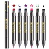 Erinde 6 Colors Double-headed Liquid Eyeliner Stamp Pen Set, Blue Red Pink Purple Green Black Colorful Winged Eye Liners for Women, Waterproof Long-Lasting Star Moon Heart Halloween Eye Face Makeup