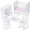 Silipull 5 Pcs 1:12 Scale Wooden Dollhouse Furniture Set White Miniature Wood Bedroom Furniture Wooden Dollhouse Accessories Encourage Creative and Imaginative Play for Kid Miniature Bathroom Kitchen