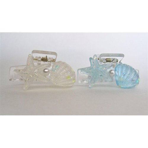 Generic Small blue or white shell and starfish hair claw clip for fine, thin hair (Primary color: White), 1 Count (Pack of 1)
