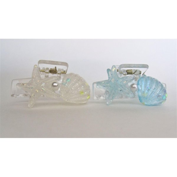 Generic Small blue or white shell and starfish hair claw clip for fine, thin hair (Primary color: White), 1 Count (Pack of 1)