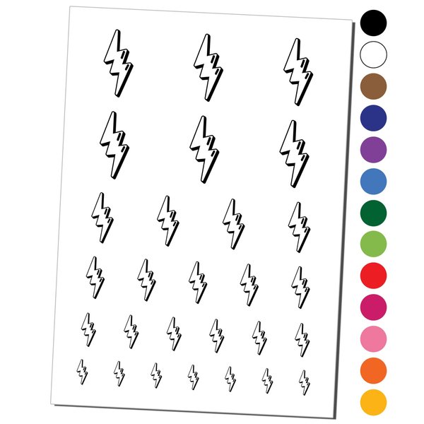 Quirky Lightning Bolt Temporary Tattoo Water Resistant Fake Body Art Set Collection - Black (One Sheet)