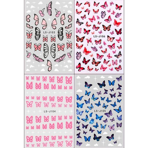 3D Pink Blue Butterfly Nail Stickers for Women Butterfly Nail Decals for Nail Art Supplies Butterfly Nail Art Stickers for Nail Designs Cartoon Butterfly Stickers for Nails Butterflies Nail Decor