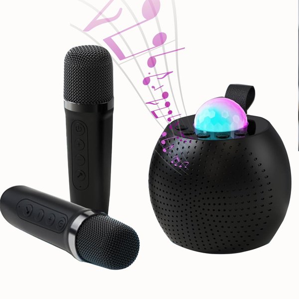 Karaoke Machine for Kids Adults, Mini Karaoke Machine with 2 Wireless Microphones and RGB Light, Portable Bluetooth Speaker Set Family Party Christmas Birthday Gifts Boys Girls (Black)