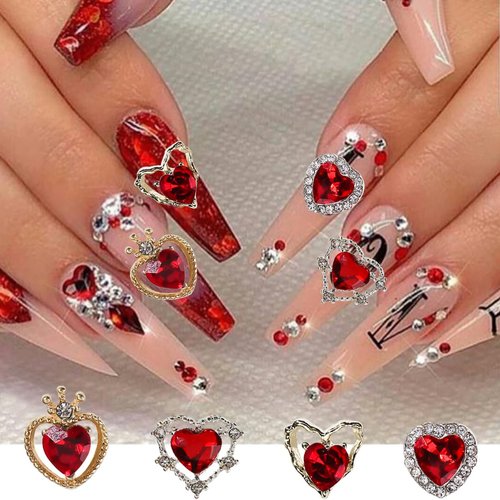 Valentine’s Day Nail Charms 22Pcs Alloy Heart Nail Art Charms Red Nail Gems Accessories Shiny Valentines Heart Nail Rhinestones Jewelry Gold Silver Love Nail Charms for Acrylic Nails Decor Supplies