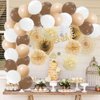 Brown Beige Birthday Party Decorations Paper Fans Cream Brown Birthday Decorations White Brown and Beige Balloon Garland Kit Boho Birthday Party Decorations for Women Girls with Birthday Cake Topper