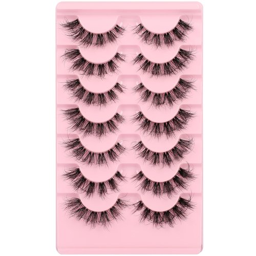 Himirell False Eyelashes Natural Look Lashes 6D Volume Clear Band Cat Eye Lashes Fluffy Wispy Fake Eyelashes Faux Mink C Curl Lashes 7 Pairs Pack