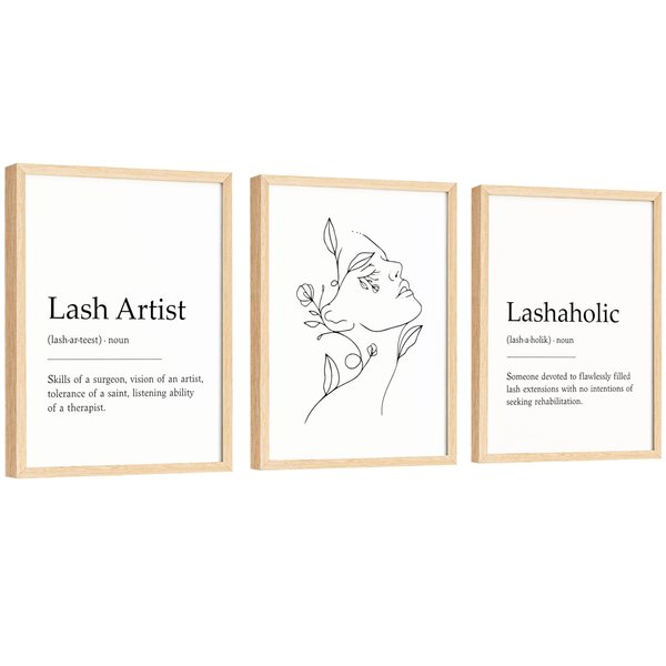 EXCOOL CLUB Lash Decor - 12x16 Lash Decorations for Salon Room, Eyelash Wall Decor, Lash Artist Definition Poster, Eyelash Picture for Bedroom, Woman Line Drawing Wall Art for Salon (UNFRAMED)