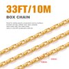 33 Feet 18K Gold PVD Plated Stainless Steel Box Chains Bulk, 3mm 304 Stainless Steel Chain Spool Square Link Box Chain Roll Bulk for Jewelry Making