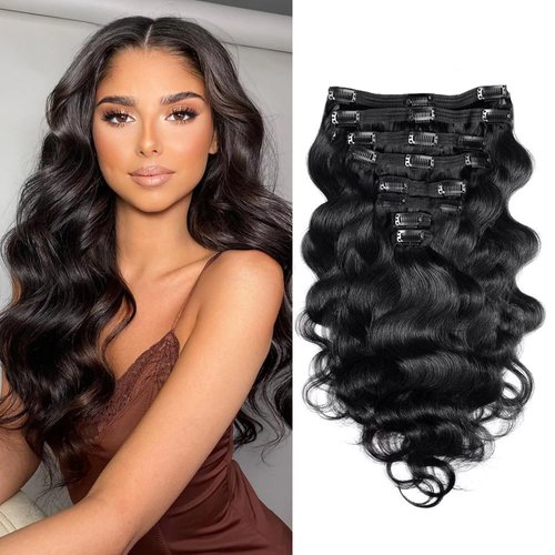 120g Body Wave Clip in Hair Extensions Real Human Hair Clip ins Hair Extensions for Women 8Pcs/Set with 18Clips Brazilian Remy Human Hair Extensions (12inch, Natural Color)