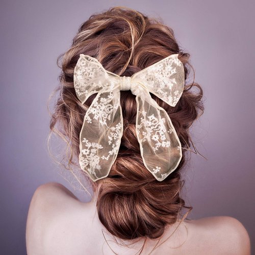 PAGOW 3PCS Lace Bow Hair Clips, Korean-Style Flower Hair-Bow Barrette Hair Accessories, Handmade Hair Decor For Women Girls (3 Colors: White, Black, Beige)